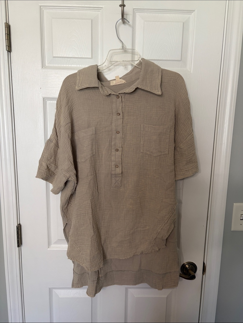 Peach Love California Taupe Gauze Button Tunic